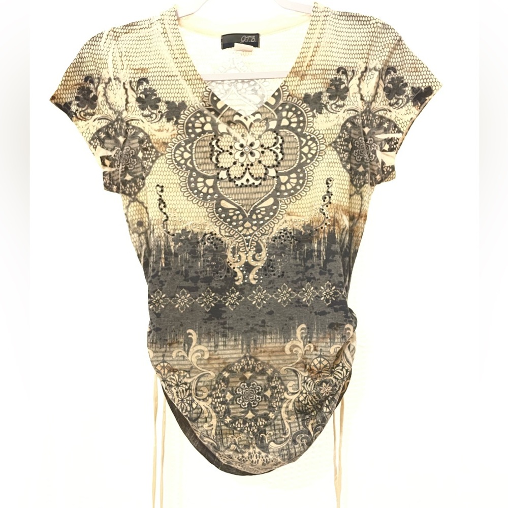 Patterned Bedazzled Cinch Top